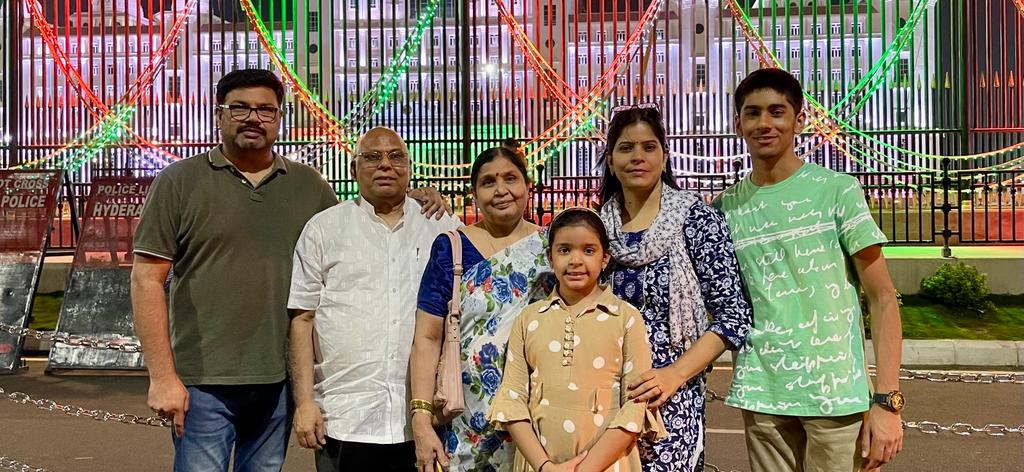 Harini with husband, in-laws, and kids